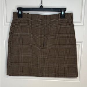 Aritzia Brown Plaid Chisel Mini Skirt